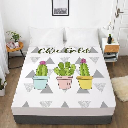 1pc bed sheet Elastic fitted sheet With An Elastic Band 150/180/200/160*200 Mattress Cover Double Bed cover nordic cactus