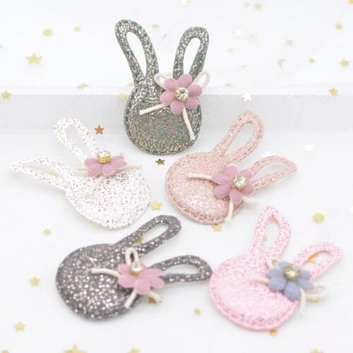 10Pcs Kawaii Rabbit with Flower Rhinestone Applique for DIY Clothes Hat Patch Fabric Sewing Crafts Leggings Leg Socks Decor H81