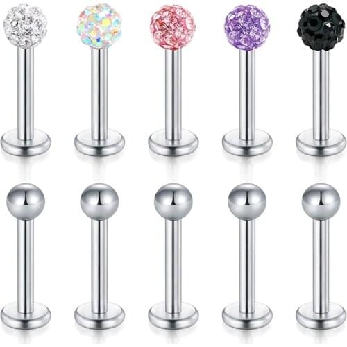 16 Gauge Stainless Steel Nose Studs Nose Lips Tragus Labret Cartilage Piercing with Crystal Balls for Women Girls 6mm 8mm 10mm