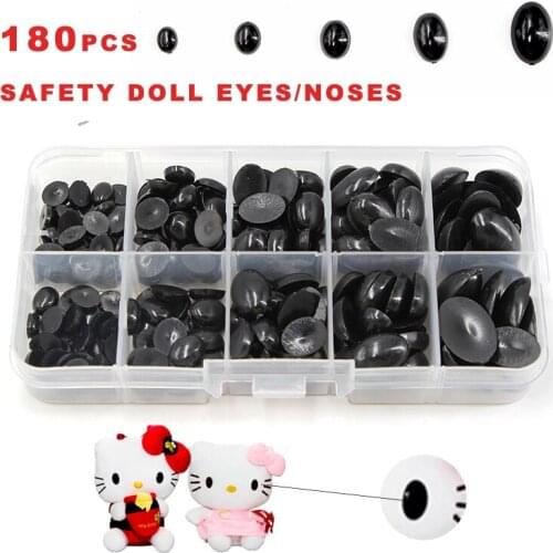 180pcs Black Plastic Oval Safety Doll Eyeballs Nose for Doll Soft Stuffed Animal Toy Puppet Teddy Bear Amigurumi DIY Craft