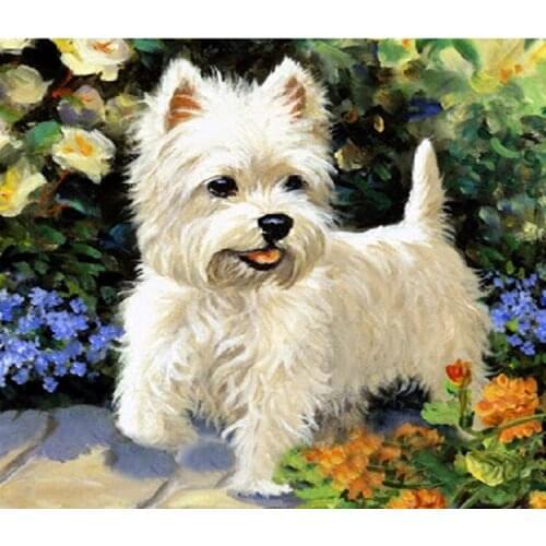 5D diy diamond painting cross stitch diamond embroidery animal round diamond mosaic dog and flower picture needlework flores