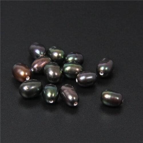 6-7mm Black Half Hole Drilled Pearls Natural Freshwater Oval Pearl Beads For DIY Jewelry Making Earrings Craft Accessories 10PCS