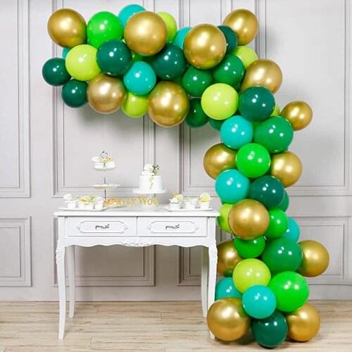 72pcs Dark Green Chrome Metallic Gold Latex Balloons Garland Kit Chain Birthday Jungle Theme Party Christmas Home Decors Supply