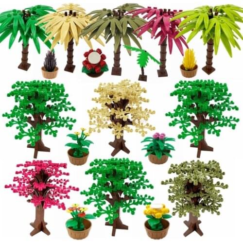 City Moc Blocks Forest Green vegetation Flower Potted plant Pu Kui Cherry Blossoms Trees Colorful Street view Kids Toys Moc Sets