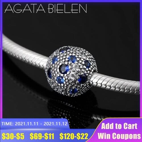 Wholesale 925 Sterling Silver Sparkling blue CZ Round fine clips Lock beads Fit Original europeu Charm Bracelet Jewelry making
