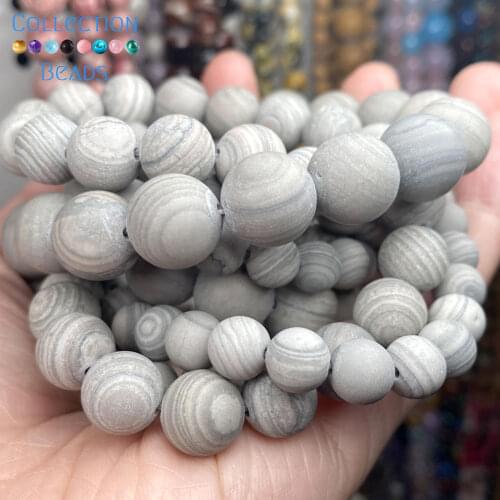 Natural Stone Dull Polish Gray Stripe Jaspers Spacer Loose Round Beads For Jewelry Making 4-12 MM DIY Bracelets Accessories 15"