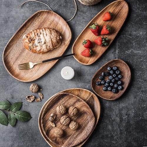 Whole Wood Lovesickness Wood Irregular Oval Solid Wood Pan Plate Fruit Dishes Saucer Tea Tray Dessert Dinner Plate Tableware Set