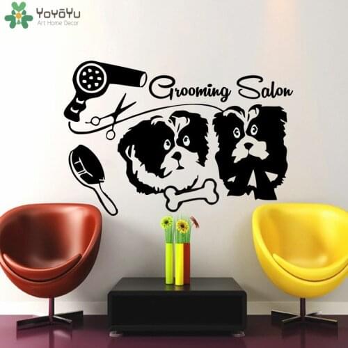 Pet Shop Salon Wall Decal Dog Bones Hair Dryer Comb Scissors Art Mural Dogs Grooming Salon Wall Sticker Family Vinyl DecorSYY289