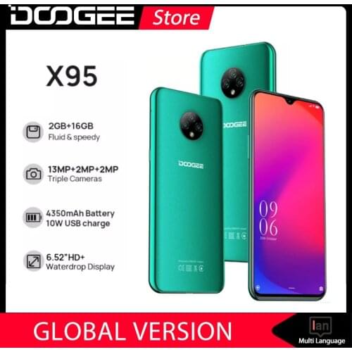 DOOGEE X95 Cellphones 6.52inch 16GB ROM Dual SIM 13MP Triple Camera 4350mAh SmartPhones Mobile Phone Android 10 OS 4G-LTE