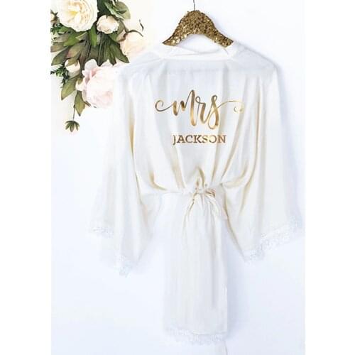 Personalised lace bride wedding Bridesmaid bridal Lingerie satin pajamas robes Bachelorette kimonos gowns gifts party favors