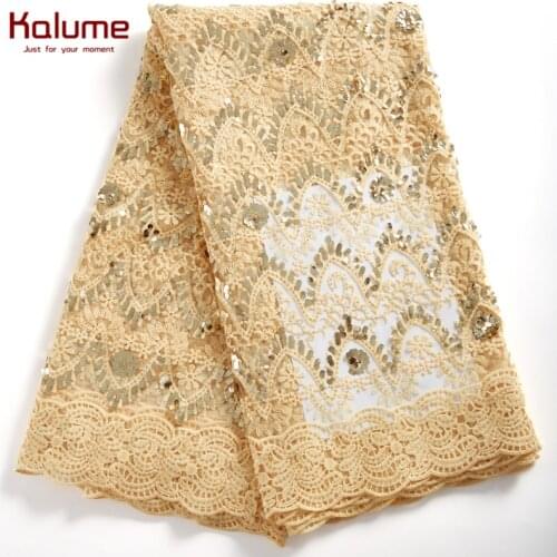 Kalume New Arrival Sequins African Lace Fabric Embroidery French Mesh Milk Silk Lace Fabric For Party Nigerian Lace Fabric 2296