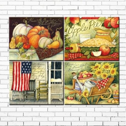 Cartoon american country farm landscape canvas printings oil painting printed on canvas wall art decoration picture no frame