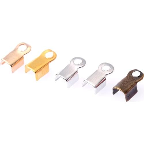500Pcs/Lot 6mm Metal Rope Clip Crimp End Tips Fold Small Cord Buckle Connector Fasteners Clasp For DIY Jewelry Making Supplies