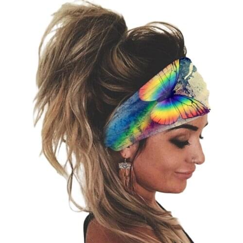 Women Butterfly Printed Headband Fashion Girls Summer Bohemian Elastic Female Headwear Turban Head Bandage Hair Accessories