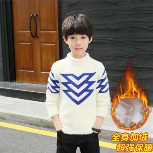 Mens Clothes Boys Sweater Pullover Korean Fashion Clothing Childrens Mink Velvet Turtleneck Plus Velvet Thick Winter Sweaters