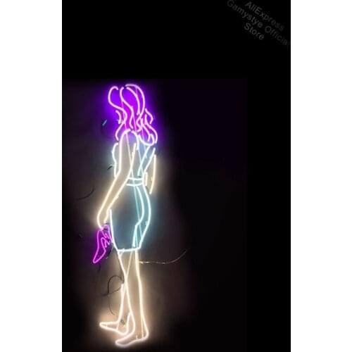 Neon bulbs sign girl hand shoe beer lady handcraft bar sign real glass Girl Neon Sign Professional Logo Designers Enseigne Neon