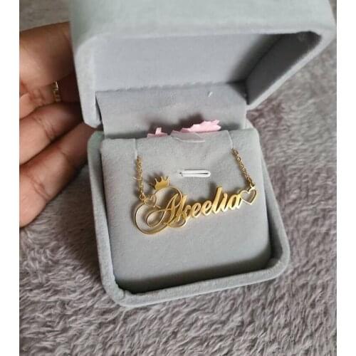 Custom Crown Name Necklace For Girls Kids Women Gold Stainless Steel Personalized Nameplate Choker Crown Neckalce Heart Charm
