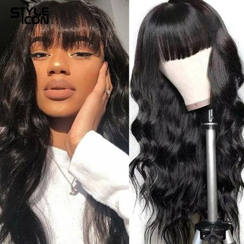 Styleicon Body Wave Wigs With Bangs For Black Women Brazilian Machine Made Blonde Wig 100% Remy Human Hair Wigs