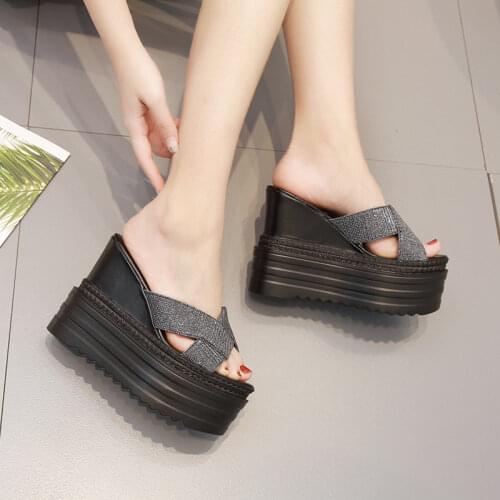 2019 summer 13CM high-heeled new slippers thick-soled womens sandals slope with waterproof platform non-slip outer wear sandals