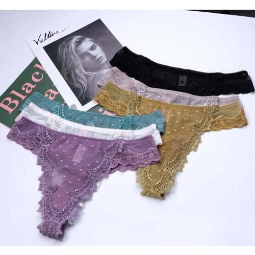 Sexy Women Underwear Lace T Back Seamless Low Rise Thongs G-String for Women Female Cotton Crotch Panties Underpants Intimates