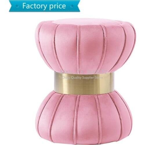 Nordic Vintage Luxury Golden Iron Metal Home Stool Ottoman Dressing Chair Footstool Soft Velvet Fabric Kid Bed Living Room Sofa