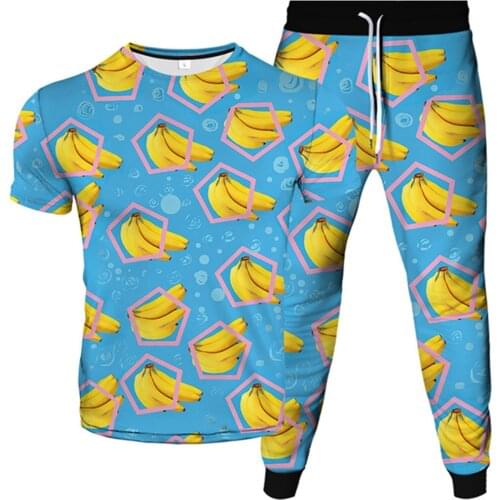 Fruit Banana Pear Orange Strawberry Grape 3D Print Mens Women Casual Tracksuit Clothing Suit Male Female T-Shirt+Pants 2Pcs Set