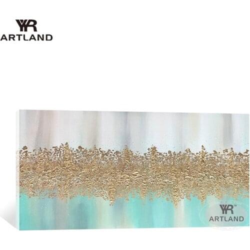 Wedding home wall decoration Handmade acrylic oil painting abstract gold and blue landscape hanging picture for living room