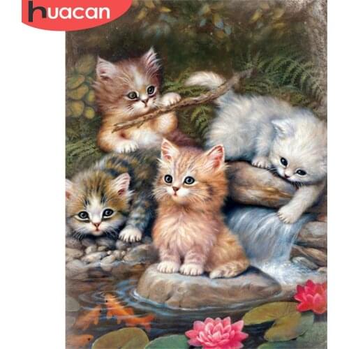 HUACAN Diamond Paintnig Animal Home Decoration Diamond Embroidery Mosaic Cat Full Square Handicraft Rhinestone Picture Beaded