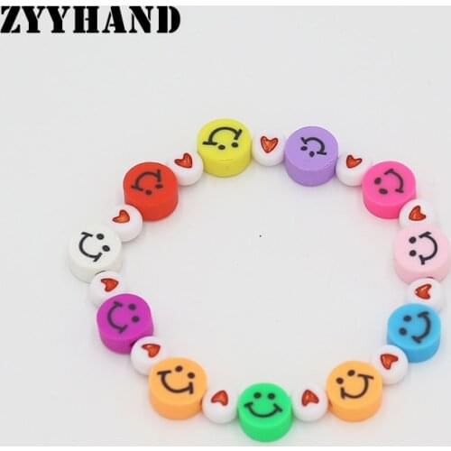 Smile Face Heart Women Bracelet Plastic Polymer Clay Beads Girl Romantic Charm Lady Party Strand Bracelet