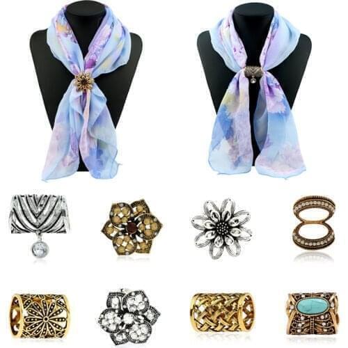 Silk Scarf Clip Rhinestone Flowers Design Brooches Crystal Shawl Buckle Pin Women Jewelry Luxurious Gifts Tricyclic Fashion