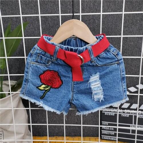 2 3 4 5 6 Years Toddler Girls Shorts Fashion Rose Flower Denim Shorts For Girl Kids Pants Baby Girl Denim Pants 2020 Summer New
