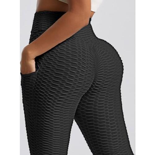 INFILAR Fitness Women Yoga Leggings Push Up Leggins Gym Sport Workout Leggings Fashion Textured High Waist Pants With Pockets