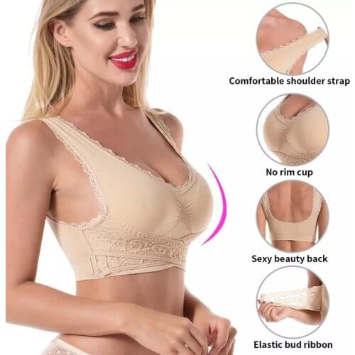Plus Size Sexy Lace Bralette Solid Cross Side Buckle Bra Brassiere Wireless Push Up Bras for Women Lingerie Sleep Underwear 4XL