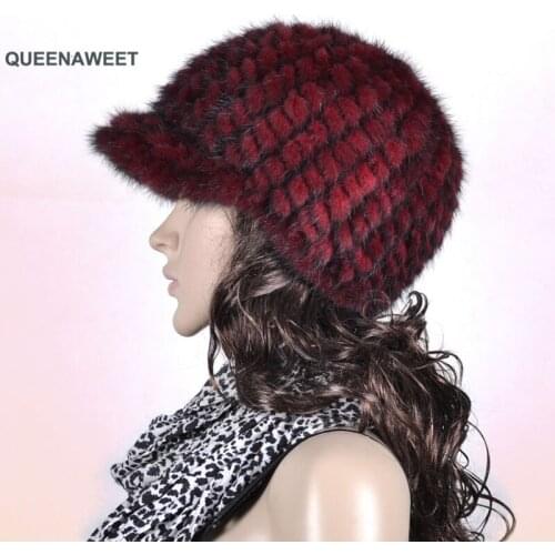 003 2019Women fur hat for winter naturalmink fur cap russian female fur headgear