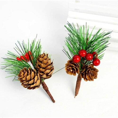 5pcs Christmas Pine Cones Ornaments DIY Red Stamen Berrie Branch Xmas Tree Pendant Wedding Christmas Decorations for Home Party