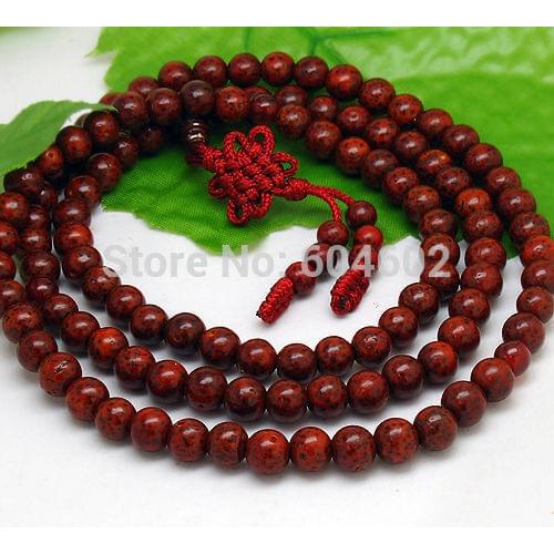 8mm Tibetan Buddhism 108 Red star & moon Bodhi Prayer Bead Mala Mala Necklace