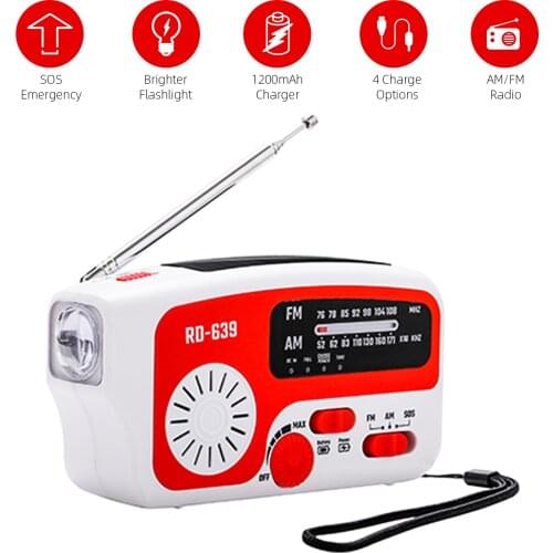 AM/FM Emergency Radio Hand Crank Radio with Flashlight for SOS Emergency Portable Solar Radios Self Powered AM/FM Radio Charger