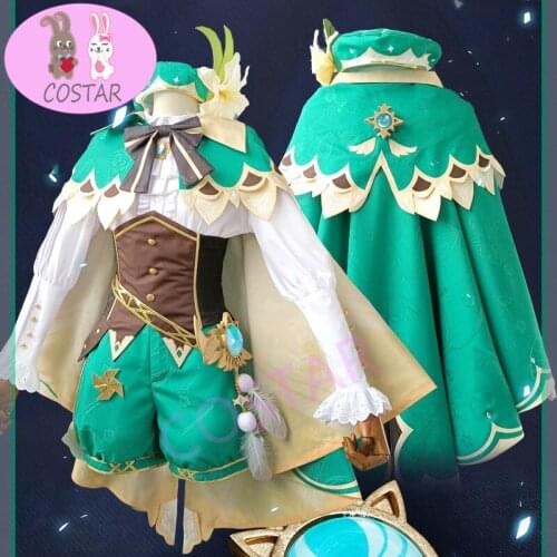 Anime Genshin Impact Venti Game Suit Green Lovely Uniform With Cloak Hat Cosplay Costume Halloween Outfit For Women Girls 2020 N