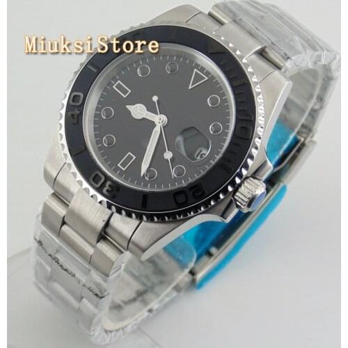 Bliger 40mm Mens Mechanical luxury watch Sapphire glass Brushed Black Dial Ceramic Bezel luminous waterproof Automatic