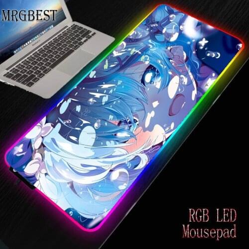 MRGBEST Rem Re Zero Anime Girl Durable Large RGB Mouse Pad Version PadMouse Computer Gaming Gamer Play Rubber Mat LED 7 Colors
