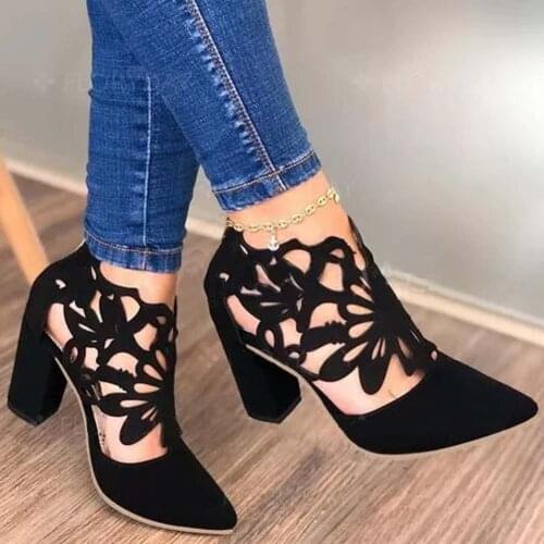 BONJOMARISA Retro Female Pointed Toe Cover Heel Sandals Hollow Brand Wholesale Sandals Women Fashion Classic Sexy Shoes Woman