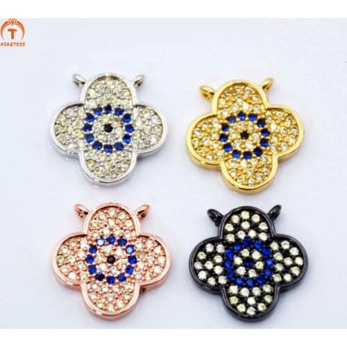ASA&TESS CZ Micro Pave Quatrefoil Clover Charm Clover Shape Beads Spacer DIY cubic zirconia pendant for Jewelry Making