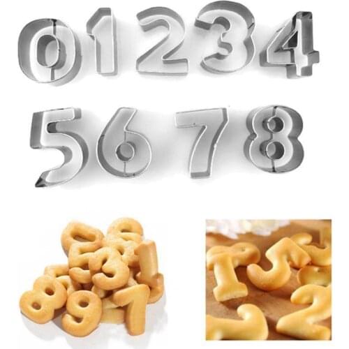 Household Sugar Biscuit Mold 9Pcs Plaque Cutter Cookies Frame DIY Cake Arabic Numerals Stainless Cookie Mold Stamp Pastry Tools