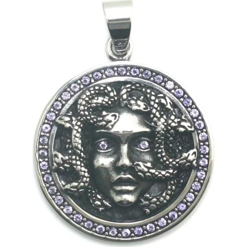 New Arrival Unisex 316L Stainless Steel Blue Stone Medusa Snake King Skull Pendant Chain