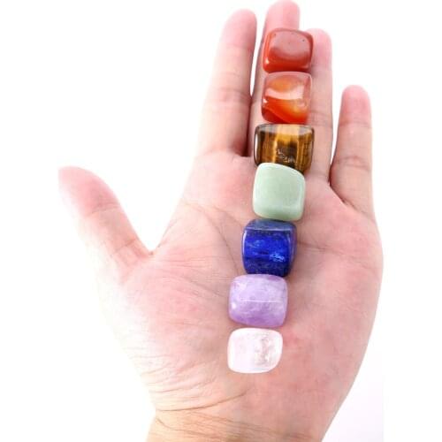 Chakra Stones-Reiki Healing Crystal With Engraved Chakra Symbols Holistic Balancing Polished Palm Stone Set STO02