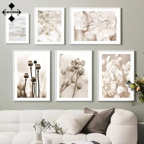 Wild Poppy Canvas Painting Autumn Landscape Wall Picture Nordic Beach Sea Scenery Wall Art Posters and Prints Living Room Decor