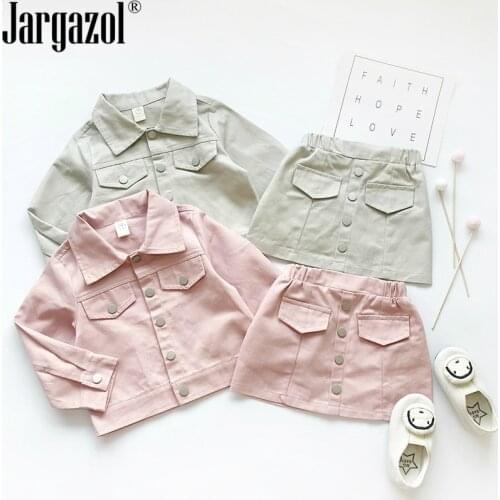 Baby Girls Clothes Set Long Sleeve Fashion Jacket with Button Skirt New Arrival Baby Kids Clothing Sets 2020 New Style