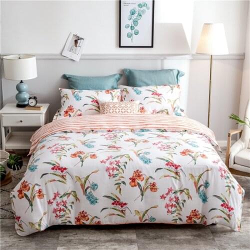 Bedding Set Tencel Cotton Linen Fashion Flower Pattern Duvet Cover Flat Sheet Pillowcases King Queen Twin Size Bedroom 2020