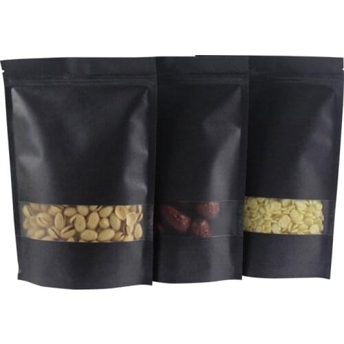 50pcs Frosted square window black kraft paper Ziplock bag stand-up gift bag plastic bag