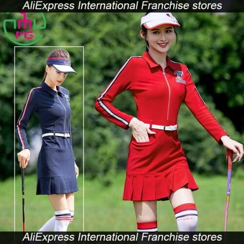 MG Autumn Winter New Golf Tennis Clothing Dress Womens Long Sleeves Slimming Red Medium Thickness High Play Dress Wear